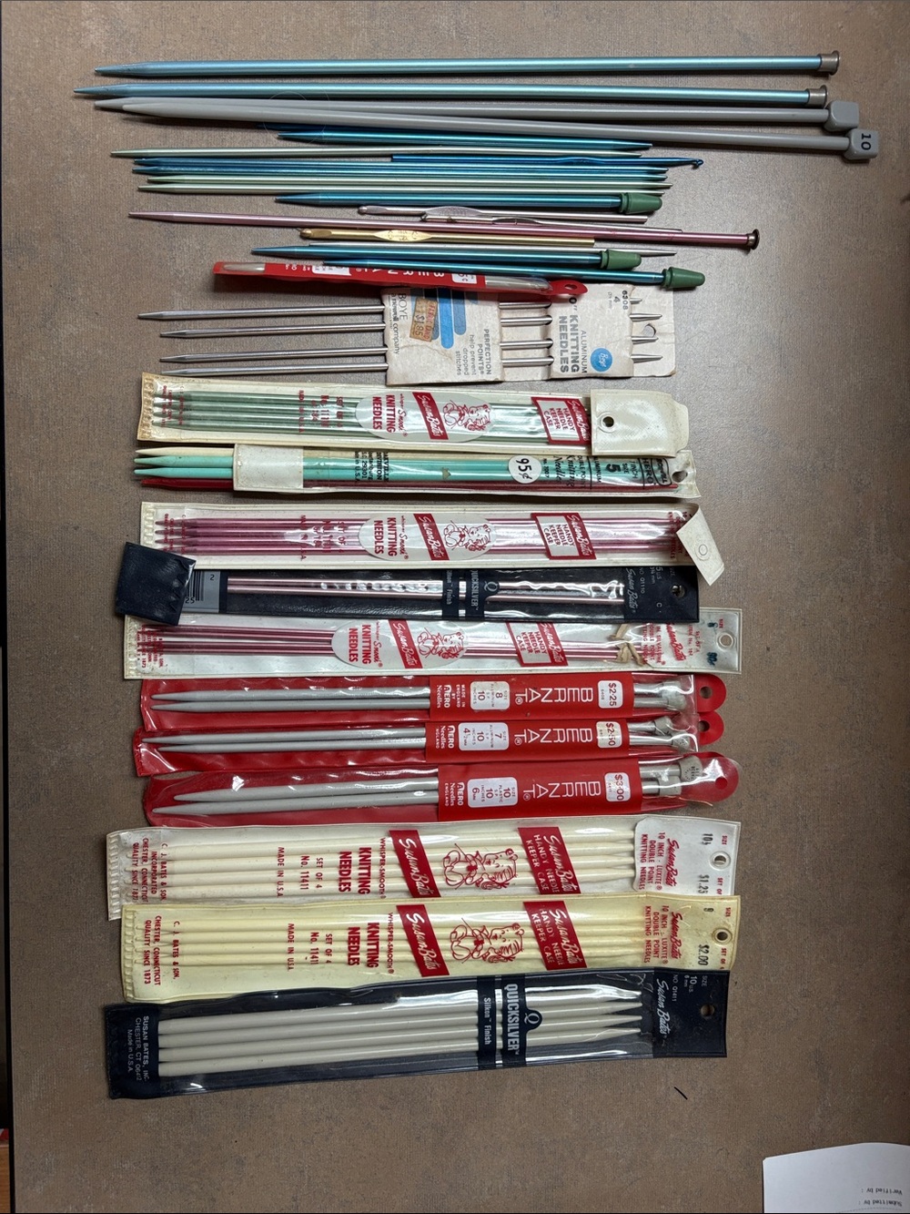 Vintage Mixed Aluminum and Plastic Knitting Needle Set - Multi Color